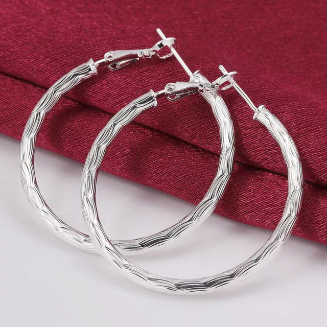 NEW Stunning Women Girls 925 Sterling Silver Filled 43mm Round Hoop Earrings 3