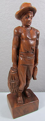 Primitive Vtg Folk Art Hand Carved Wooden Fisherman Statue Figurine 12.5" Tall