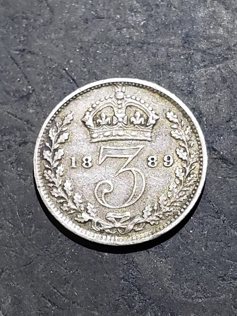 1889 Great Britain SILVER 3 Pence SILVER COIN #222777