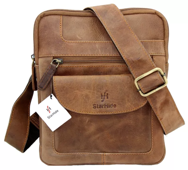 STARHIDE MENS WOMENS Distressed Hunter Brown Leather Cross Body Travel bag 505 59.99 PicClick UK