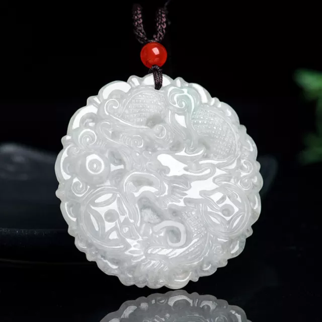 Grade A Natural Green White Jade Jadeite Pendant Carved Dragon Coin Amulet