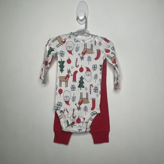 carters 2 pc ￼Christmas set baby size 9 months one piece & santa pants red nwot