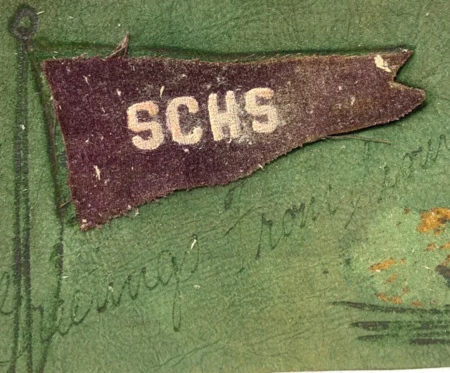 Antique 1907 SCHS Football Green Leather Postcard