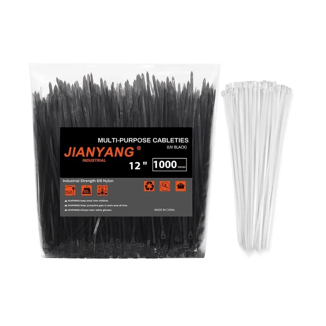12 Inch Zip Ties (Bulk 1000 Pack Black & 100 Pack White),50LBS Tensile Streng...