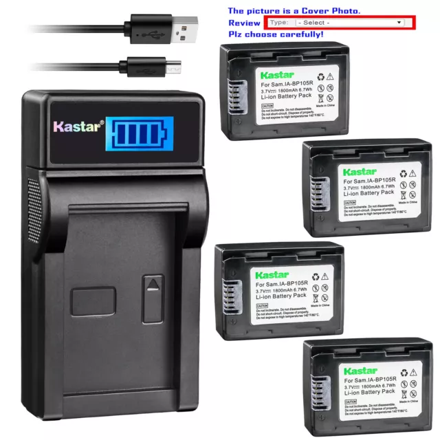 Kastar Battery LCD Charger for Samsung IA-BP105R Samsung HMX-F90 HMX-F90BN/XAA