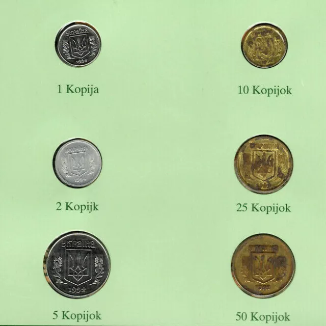 Coin Sets of All Nations Ukraine UNC 1,5,25,50 Kopijoks 1992 2,10 Kopijoks 1994 3
