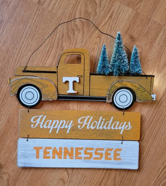 TN Volunteers Vols Happy Holidays Truck and Tree Wooden Sign Football Christmas