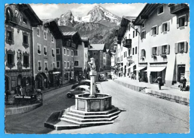 Berchtesgaden 1957 - Marktplatz mit Watzmann - Alpen Oberbayern - AK 418