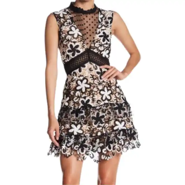 Romeo & Juliet Couture Small Nude Lined Black & White Lace Fit & Flare Dress