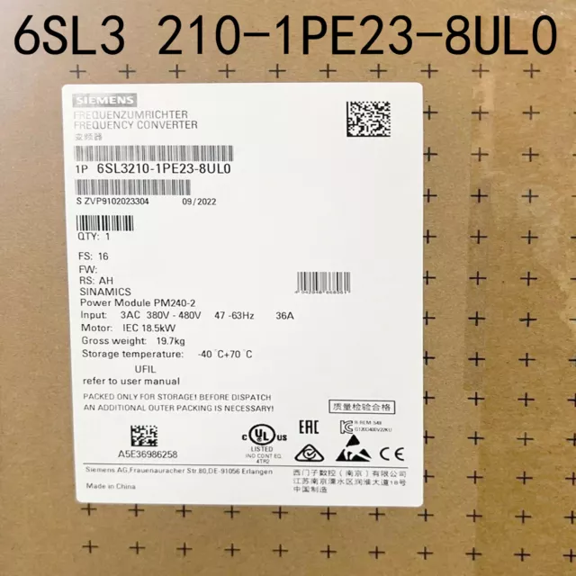 New Siemens 6SL3210-1PE23-8UL0 6SL32101PE238UL0 SINAMICS PM240-2 Unfiltered