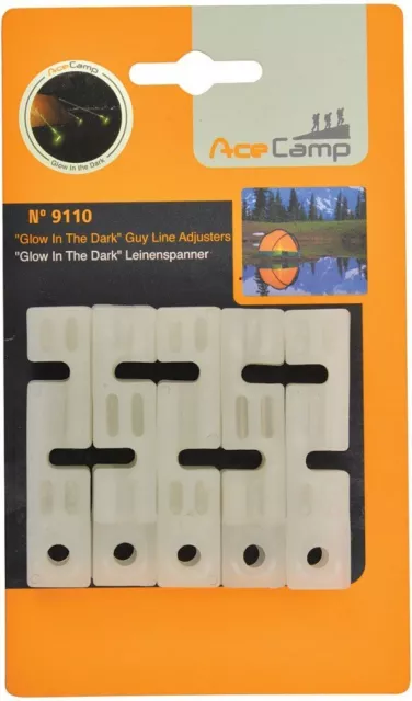 AceCamp Glow in the Dark Tent Line Tighteners Guyline Adjusters 10-Pack