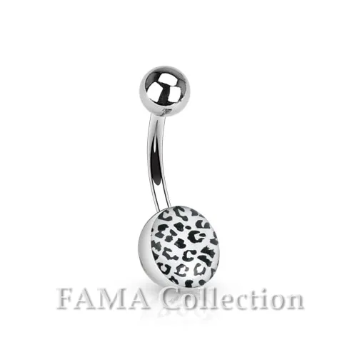 FAMA Leopard Skin Clear Epoxy Coated Ball 316L Surgical Steel Navel Belly Ring