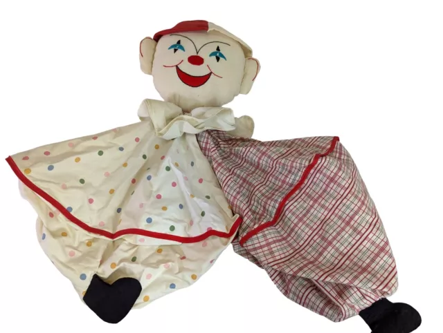 Vintage Handmade 1960s Clown Cotton Hanging Pajama or Bag Holder  Circus 28"
