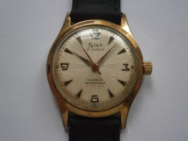 Vintage gents wristwatch FELCA NIVAFLEX mechanical watch working ETA 1080 swiss