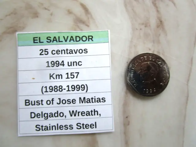 EL SALVADOR, 25 centavos, 1994 unc, Km 157 (1988-1999)