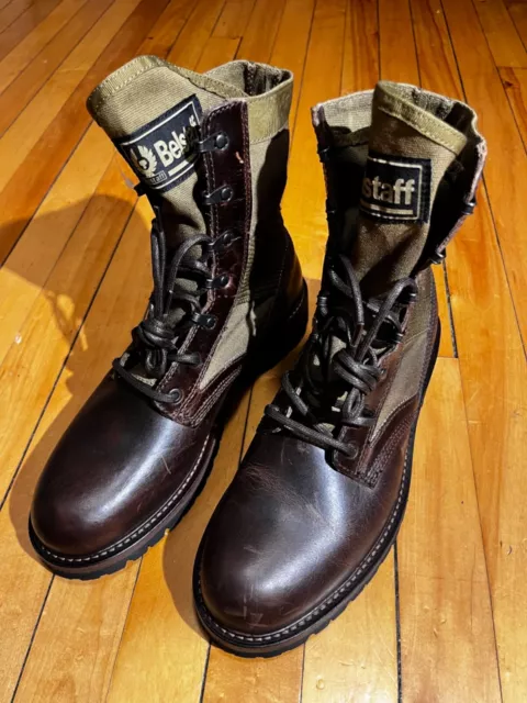 Men 9.5 US / BELSTAFF MILITARY TROOPER COMBAT LEATHER BOOTS NEW Cognac Brown