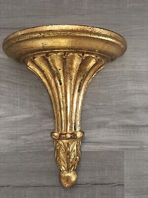 Vintage 8.5" Italian Florentine Gold Gilt Wall Sconce Shelf Carved Wood Italy