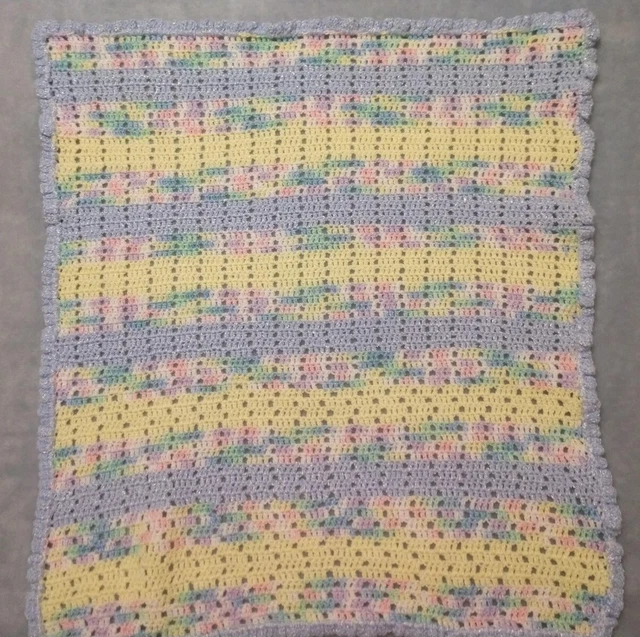 Handmade Baby Blanket Crochet Afghan Gift Pastel Pink Blue Yellow Green Scallop