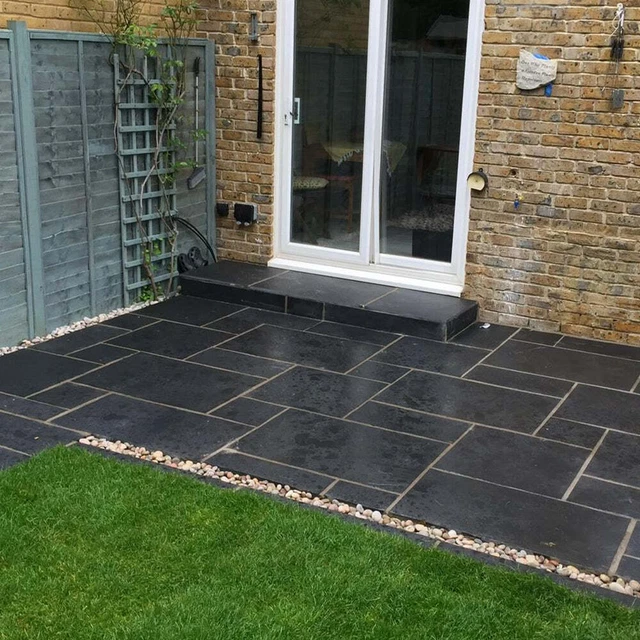 BLACK INDIAN LIMESTONE Paving Slabs Riven 600X600 & 600X900 Calibrated