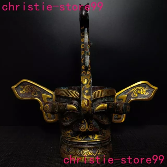 China Bronze ware gilt mysterious pattern Sanxingdui Human face mask statue