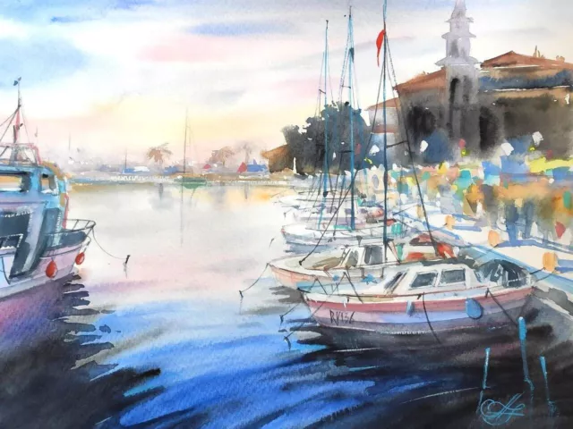 Pier. 11x15". Nautical. Original watercolor painting. Unframed