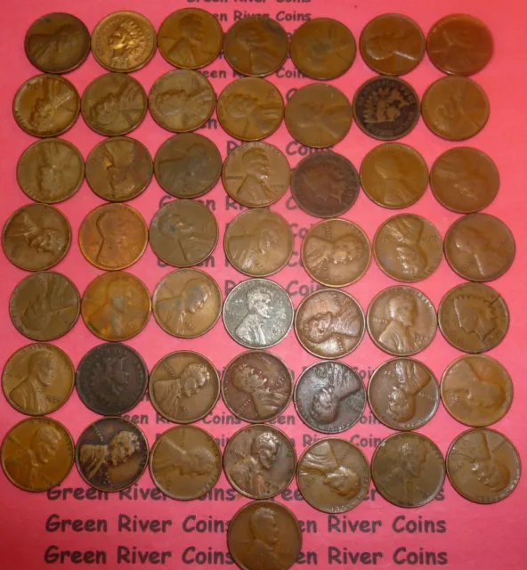 50 COIN INDIAN HEAD PENNY WHEAT CENT  Sale ESTATE Free Shipping LOT  Collection