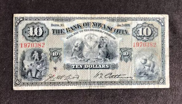 Banknote 1935 Bank Of Nova Scotia Canada $10 Ten Dollars Halifax N.s.