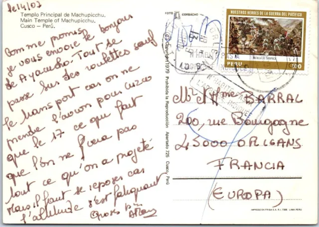 PEROU Affranchissement sur CP, cachet(s) NPAI rebut postal [REF/MA1102]