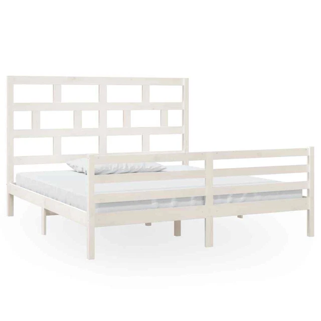 WHITE SOLID PINEWOOD Bed Frame 180x200 cm 6FT Super King, Modern Design