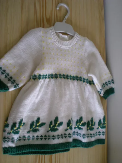 robe enfant laine tricotée 9 mois mimosa blanc vert,  Phildar modèle vintage