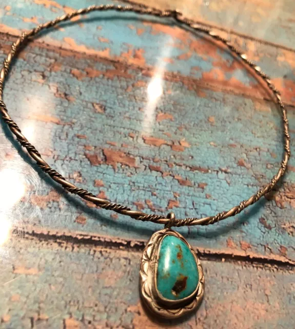 Beautiful Old Pawn ZUNI Native Indian Necklace Silver Turquoise Collar Choker