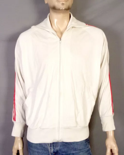 vtg 70s Markwort Cream Red Striped Coarse Nylon Full Zip Track Jacket sz XL