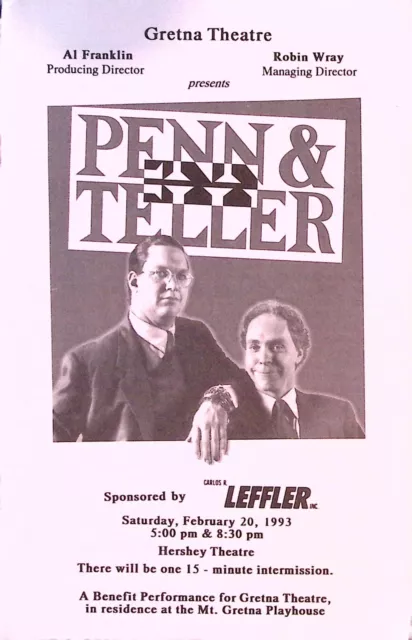 Penn & Teller Program 1988 Hershey Theatre Gretna Playhouse