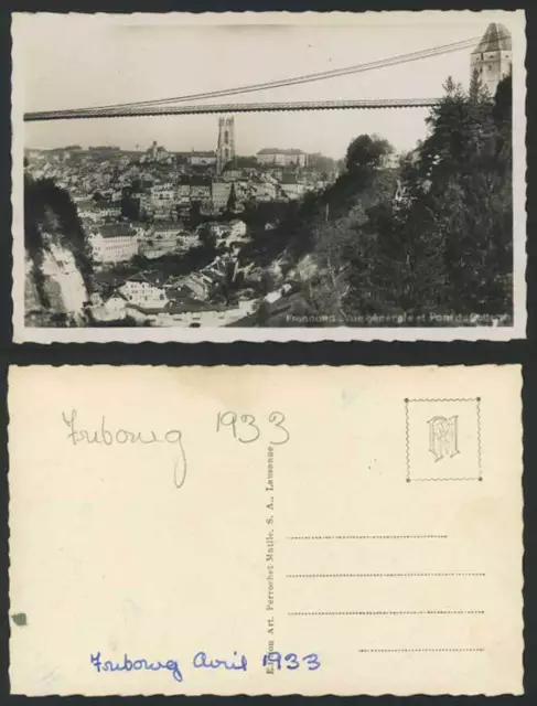 Switzerland, Fribourg Pont du Gotteron Suspension Bridge 1933 Old Postcard Swiss