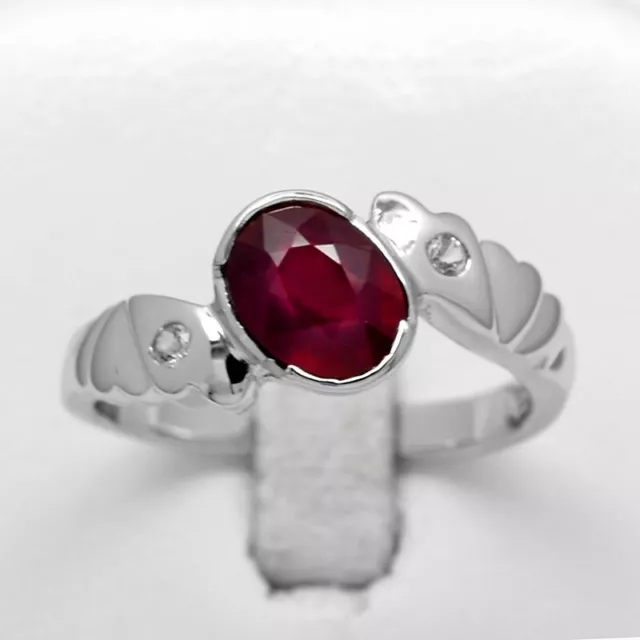 8x6mm Naturel Haut Rouge Rubis Bague Avec Topaze Blanche En 925 Argent