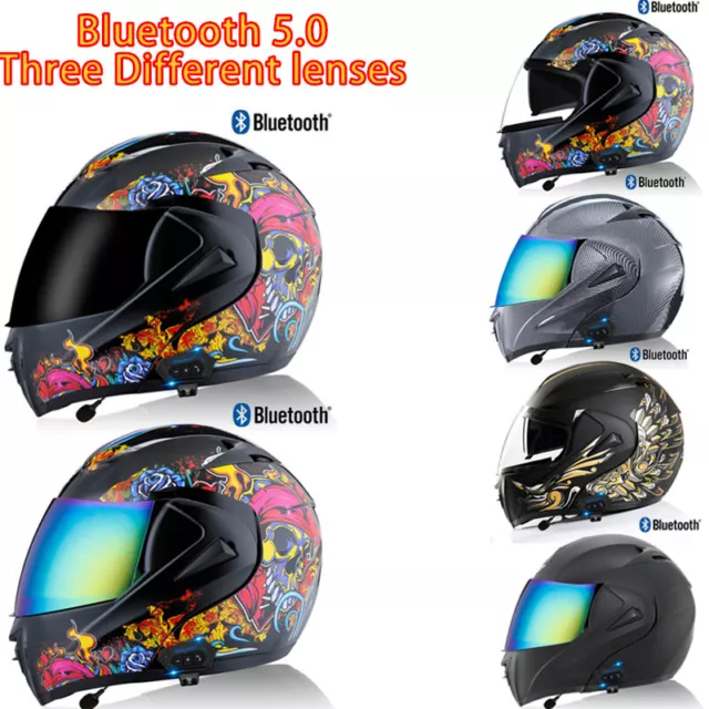 Bluetooth Motorcycle Helmet Double Lens Full Face Flip up Motorbike Helmet