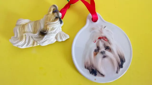 Set of (2) Shih Tzu Puppy Dog Collectibles - Magnet and Hanging Ornament