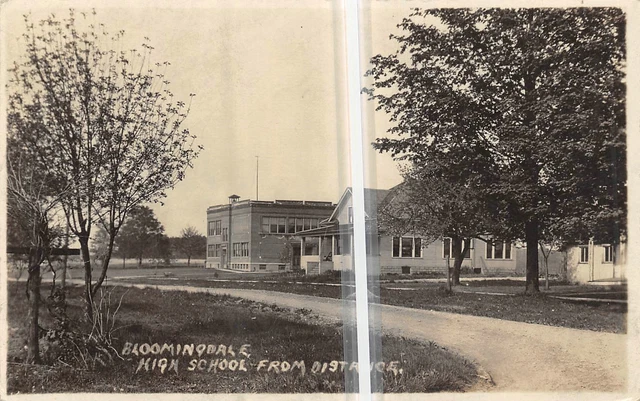 BLOOMINGDALE Michigan postcard RPPC Van Buren County High School home