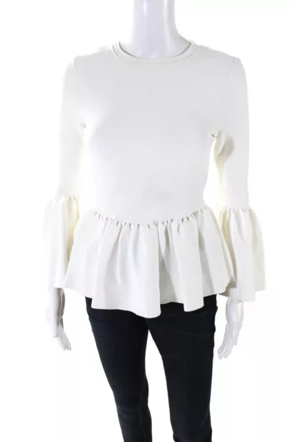Jonathan Simkhai Women's Long Sleeve Peplum Top White Size XS