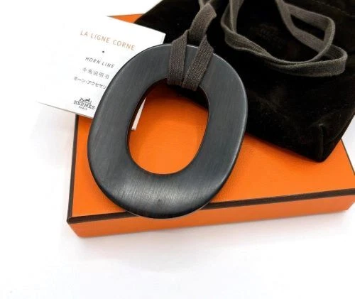 Hermes Necklace Dark Brown Buffalo Horn Isum PM Certified Genuine HI/6/4