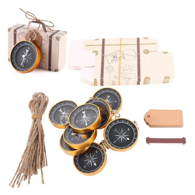 20 Sets Wedding Paper Suitcase Candy Box with Tags Compass Party Decoration 2