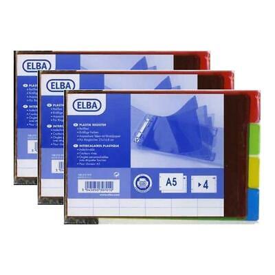 Elba ELBA Lot de 3 Jeux d’intercalaires en PVC 14/100e 4 onglets Ref:100210617-3 