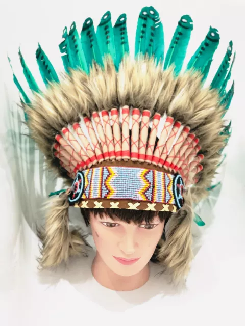 Indischer Kopfschmuck Indianer Feder Kleid *Türkis*
