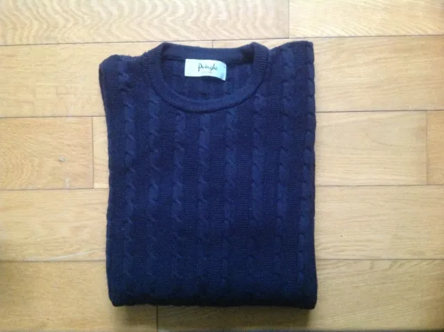 Pringle 100% Wool Cable Knit Sweater, Navy Blue, Made In Scotland, Size XL