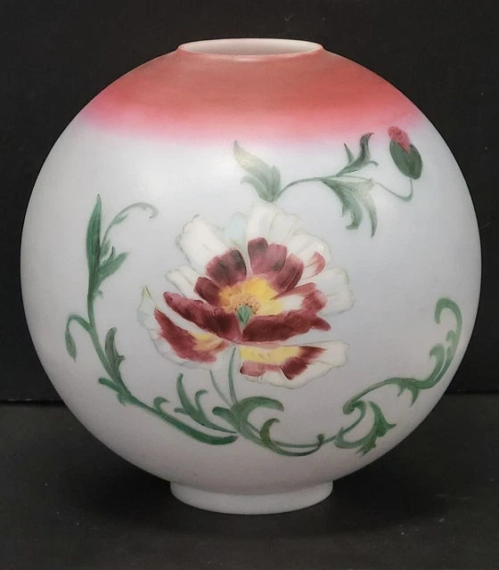 Antique vtg Hand-Painted 11" Glass Ball Shade GWTW Parlor Lamp Flower 4" fitter