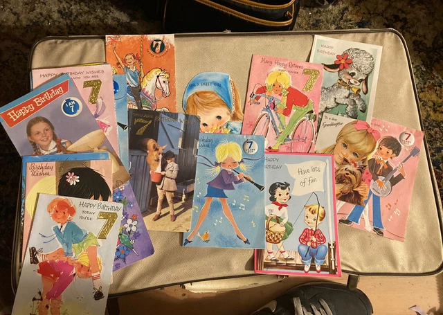 JOB LOT OF OLD VINTAGE  BIRTHDAY CARDS Age 7. Used