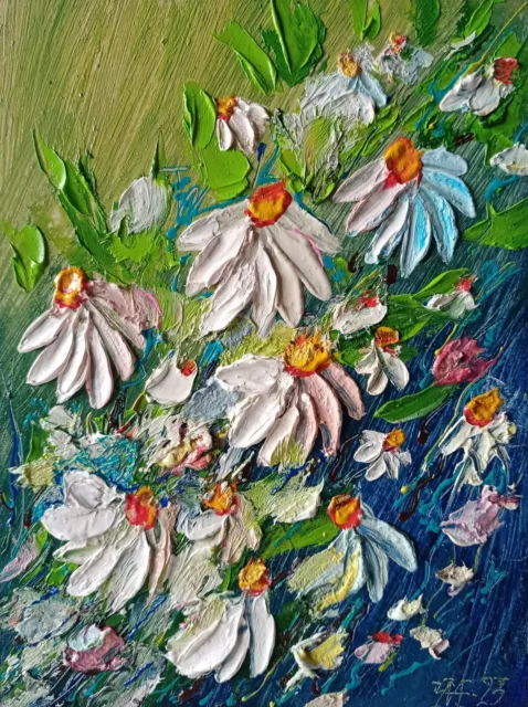 Flovers Daisies Painting Original Art Impressionistic Oil Painting 8 x 6 in