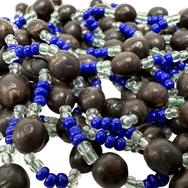 Vintage 1970s Hawaiian Natural Seed Nut and Blue Green Bead 42” Necklace