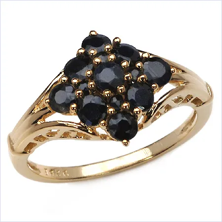 Spectacular Natural Black Sapphire 18kt Gold Plate / Silver Ring Size 7.0  sr109