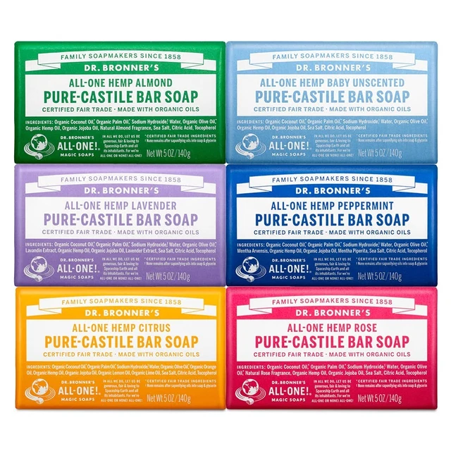 DR. BRONNER’S PureCastile Bar Soap (Baby Unscented, 5 Oz, 6Pack) 6